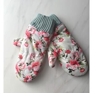 Steve Madden Puffer Mittens with Fleece Lining, Floral Print Mittens